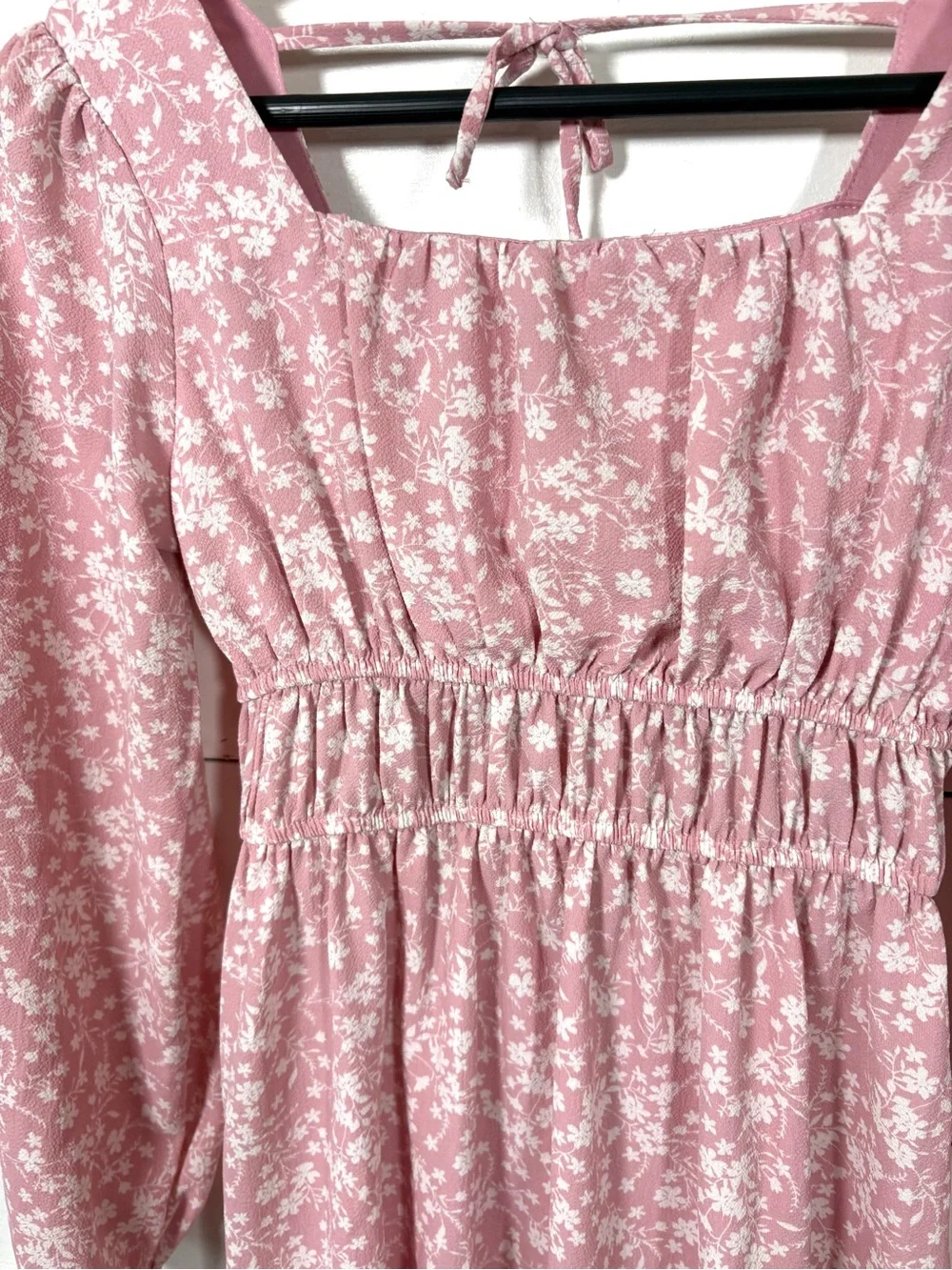 Speechless Pink Floral Smocked Long Sleeve Mini Dress Girls Size 14